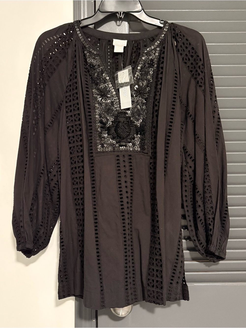 NWT Chico's Black Eyelet Embellished Tunic